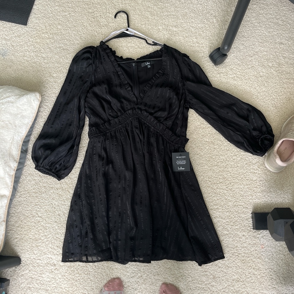Lulus Forever in my heart black striped mini dress